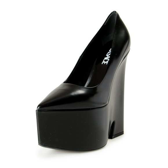 Versace Shoes - Versace Women's Black Leather Platform High Heel Pumps Shoes US 10 IT 40